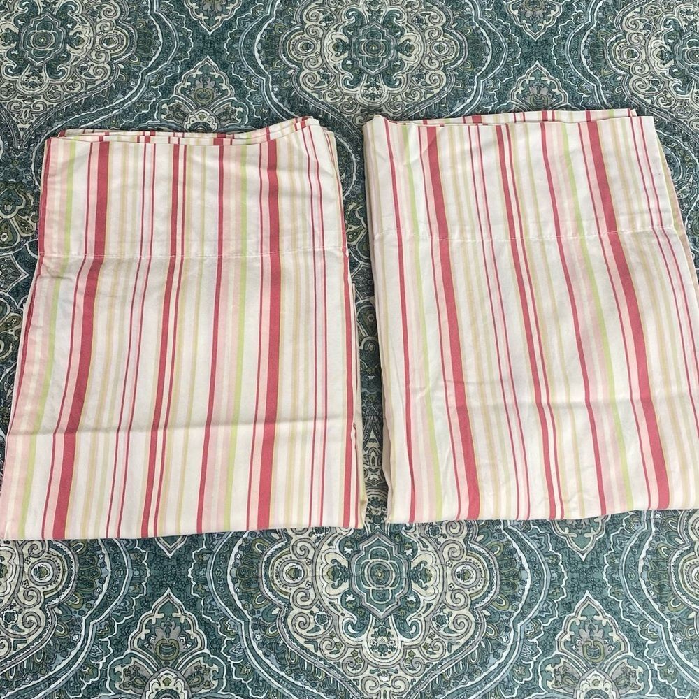 Martha Stewart Cream Pillow Shams with Pink and Green Stripe